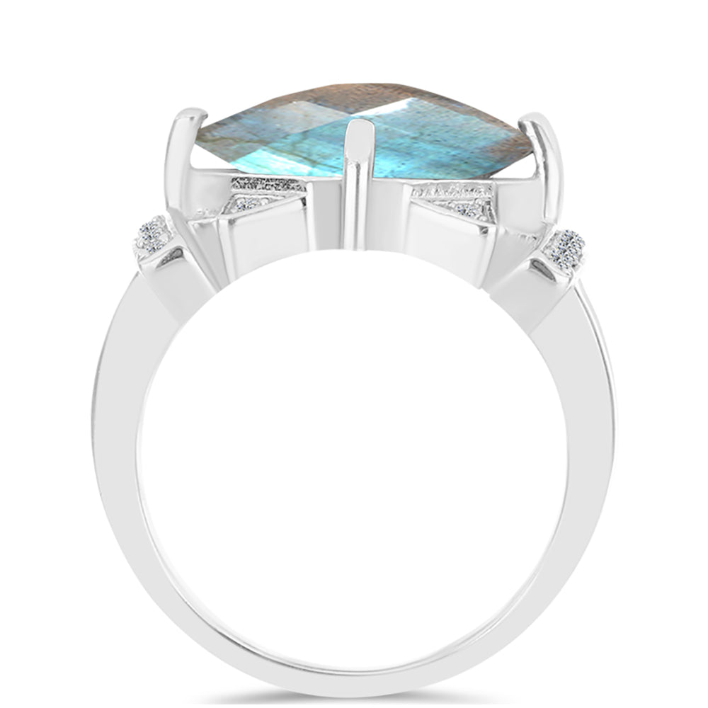 Inel din Argint 925 ( 4.34 grame ) cu Gullgruvene Labradorit și Topaz Alb 4.77 Carate 2 
