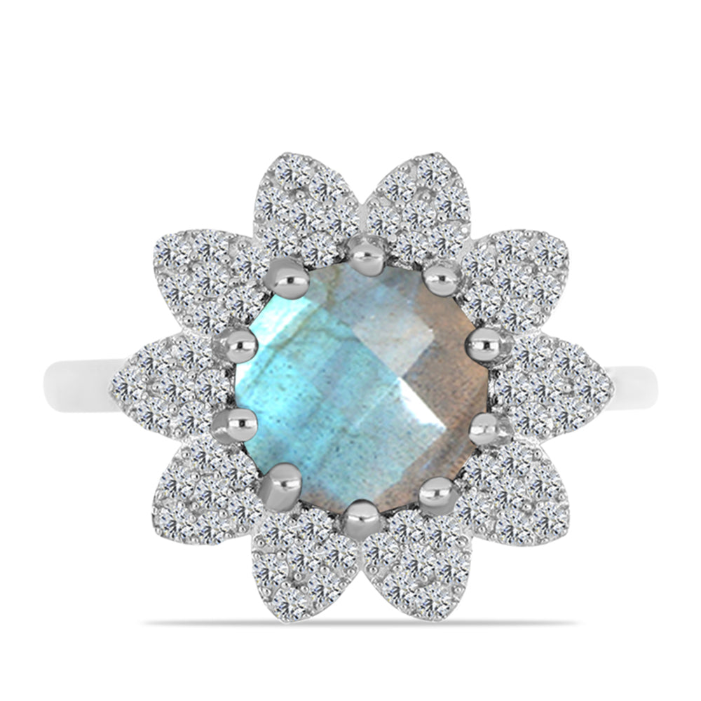 Inel din Argint 925 ( 3.56 grame ) cu Gullgruvene Labradorit și Topaz Alb 3.22 Carate 1 