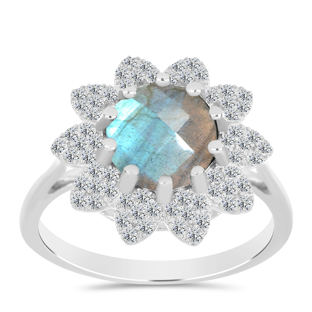 Inel din Argint 925 ( 3.56 grame ) cu Gullgruvene Labradorit și Topaz Alb 3.22 Carate