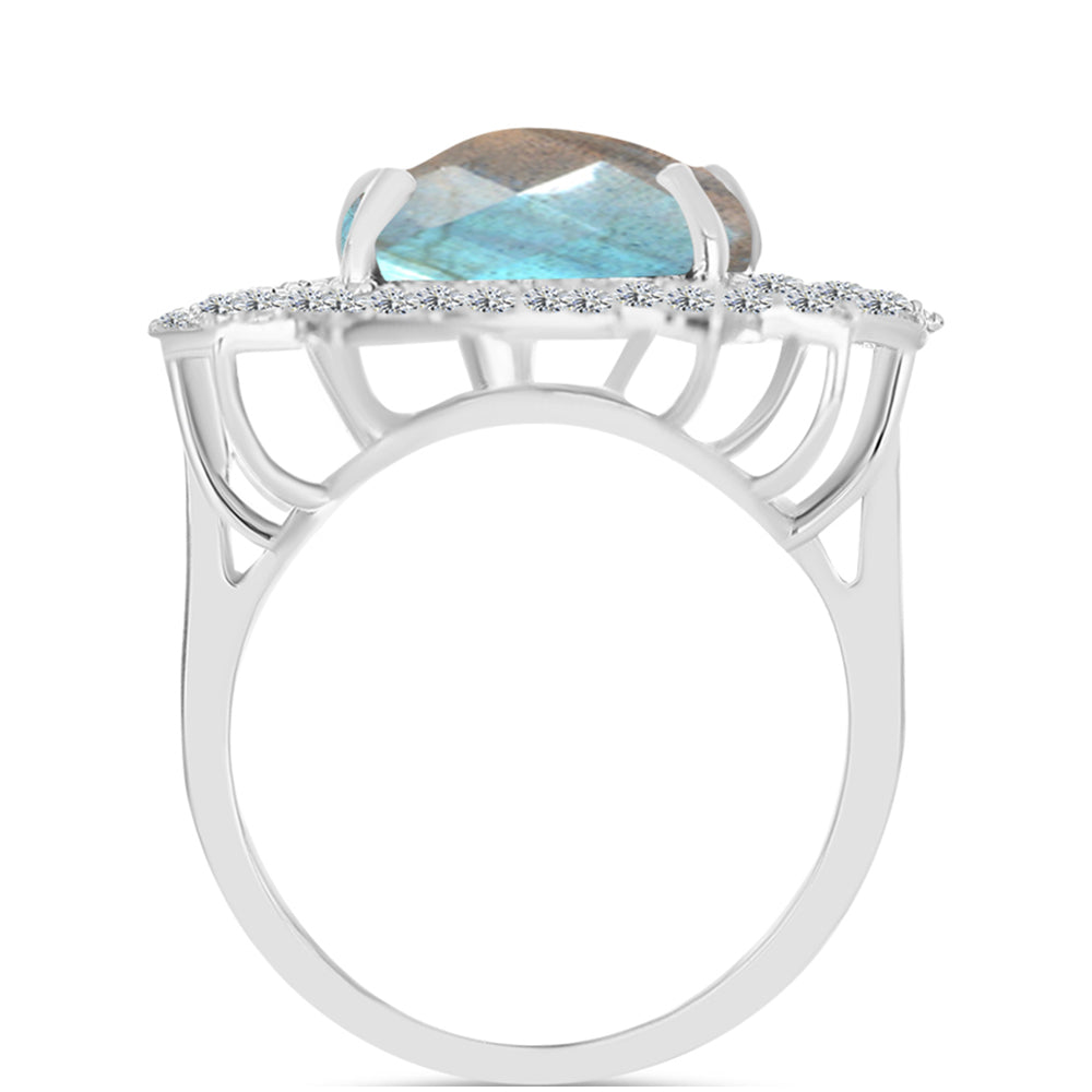 Inel din Argint 925 ( 5.7 grame ) cu Gullgruvene Labradorit și Topaz Alb 8.74 Carate