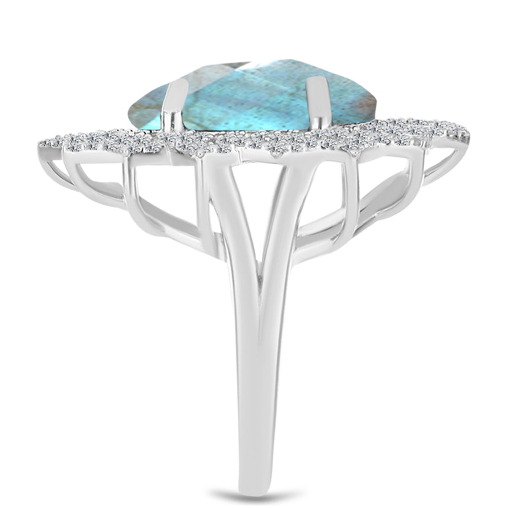 Inel din Argint 925 ( 5.7 grame ) cu Gullgruvene Labradorit și Topaz Alb 8.74 Carate 4 