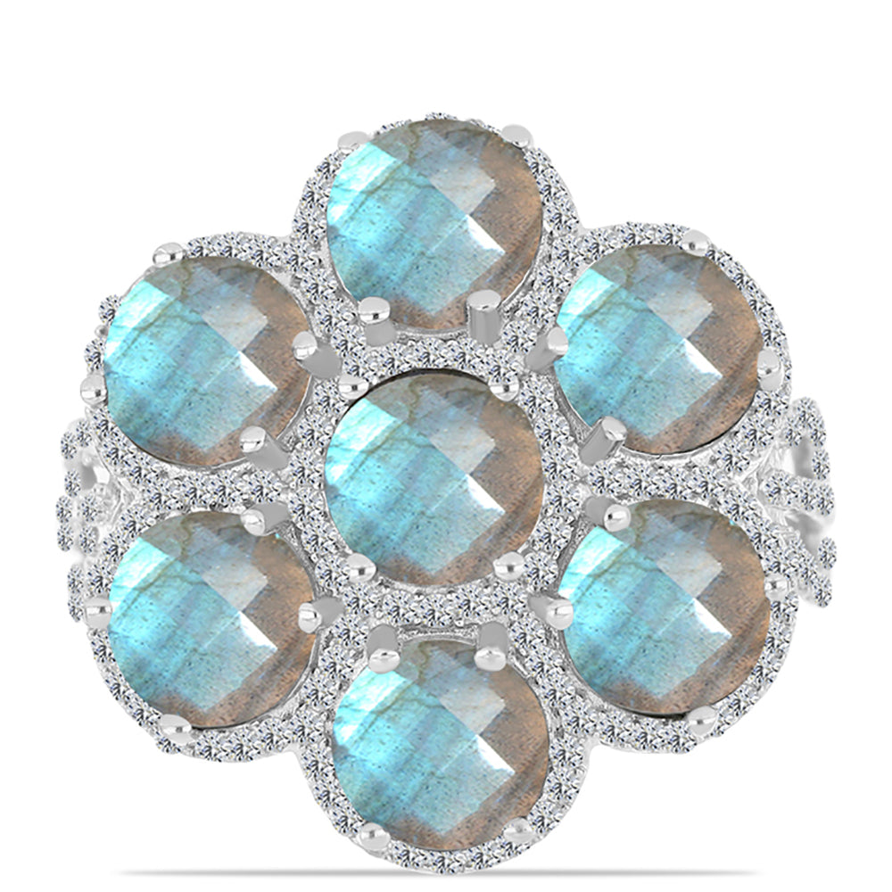 Inel din Argint 925 ( 5.09 grame ) cu Gullgruvene Labradorit și Topaz Alb 10.15 Carate