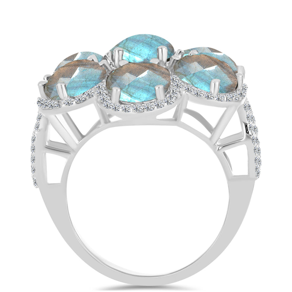 Inel din Argint 925 ( 5.09 grame ) cu Gullgruvene Labradorit și Topaz Alb 10.15 Carate 2 