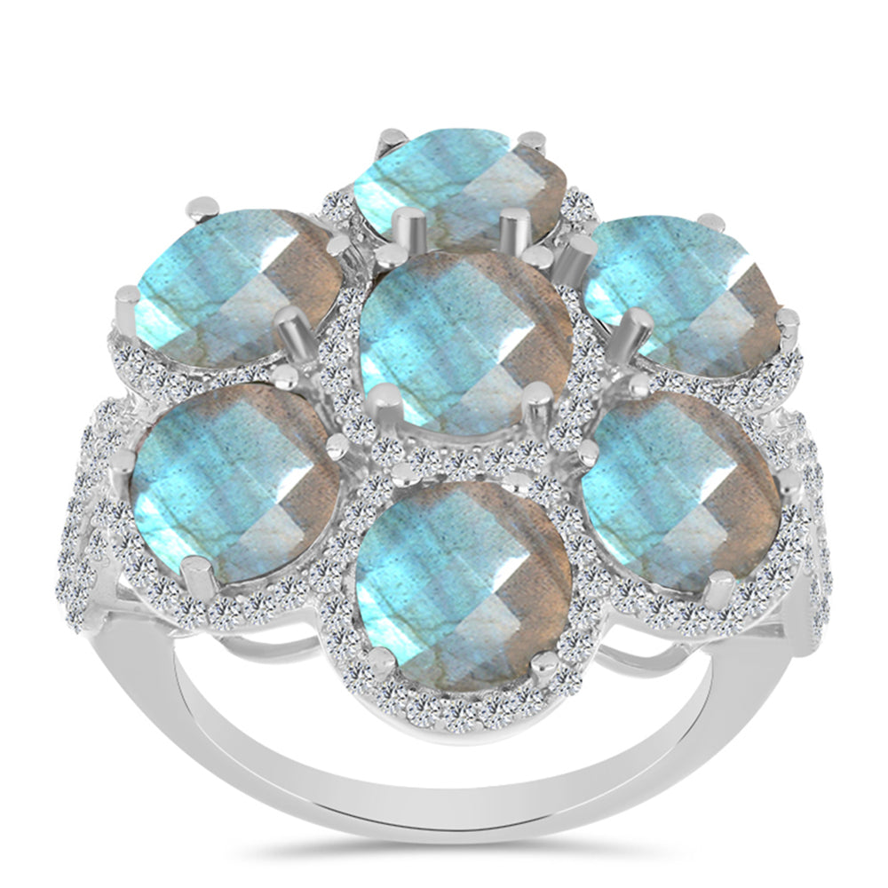 Inel din Argint 925 ( 5.09 grame ) cu Gullgruvene Labradorit și Topaz Alb 10.15 Carate