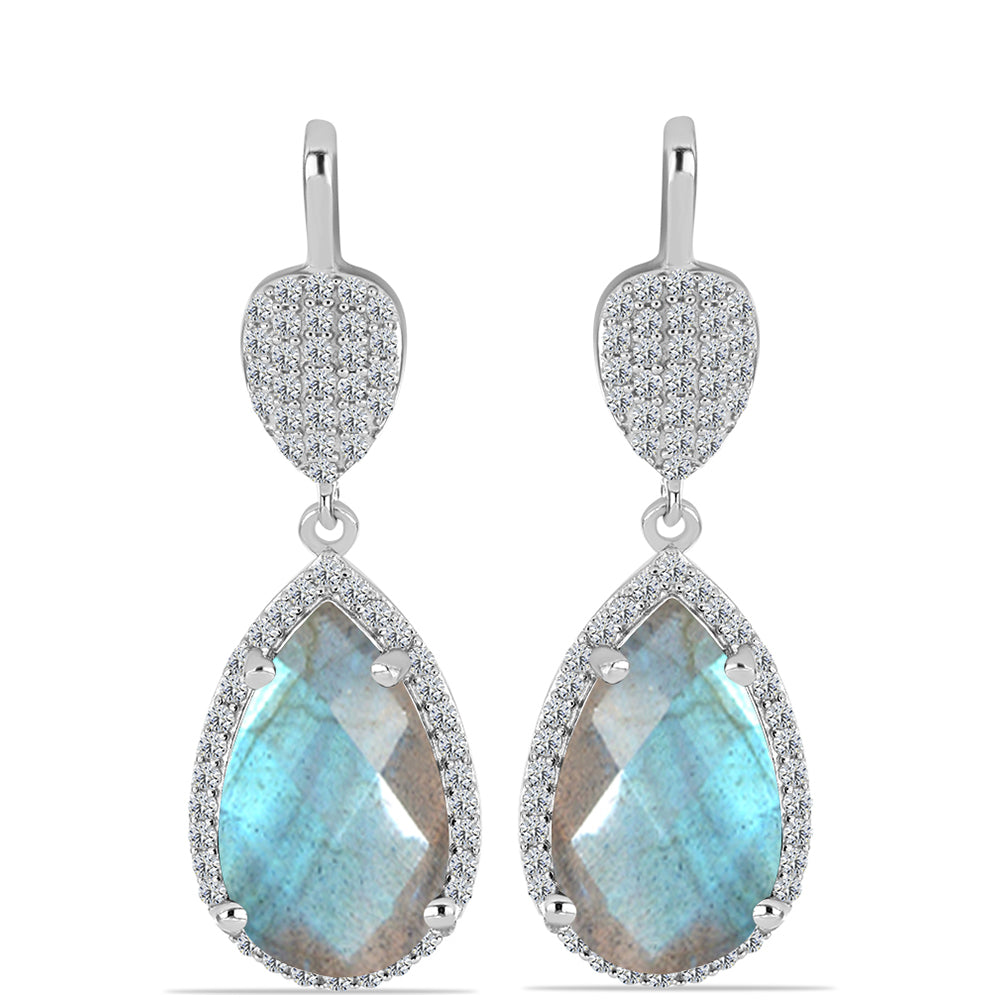 Cercei din Argint 925 ( 4.81 grame ) cu Gullgruvene Labradorit și Topaz Alb 9.31 Carate 1 
