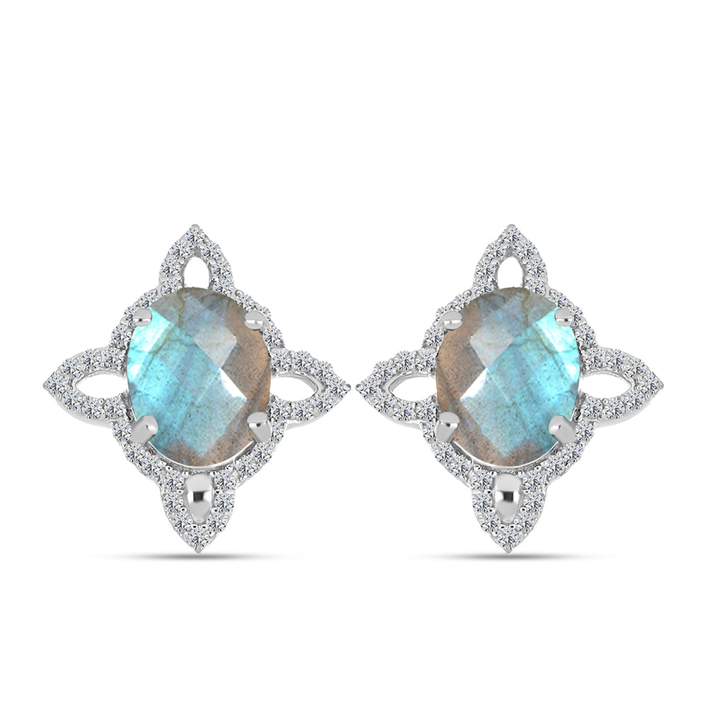 Cercei din Argint 925 ( 4.24 grame ) cu Gullgruvene Labradorit și Topaz Alb 5.21 Carate 1 