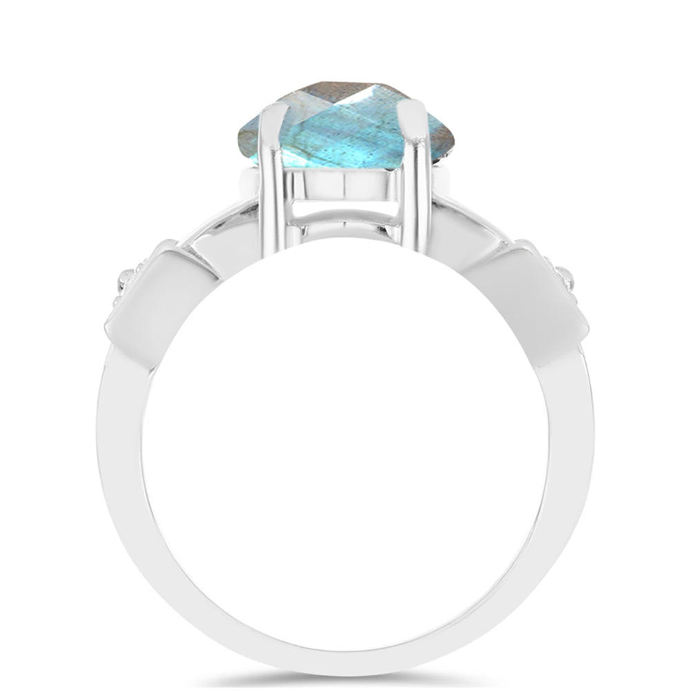 Inel din Argint 925 ( 4.01 grame ) cu Gullgruvene Labradorit și Topaz Alb 4.25 Carate