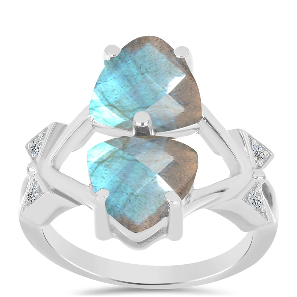 Inel din Argint 925 ( 4.01 grame ) cu Gullgruvene Labradorit și Topaz Alb 4.25 Carate 3 
