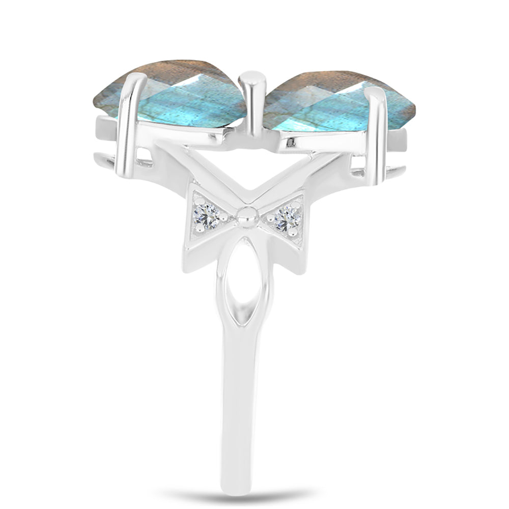 Inel din Argint 925 ( 4.01 grame ) cu Gullgruvene Labradorit și Topaz Alb 4.25 Carate 4 