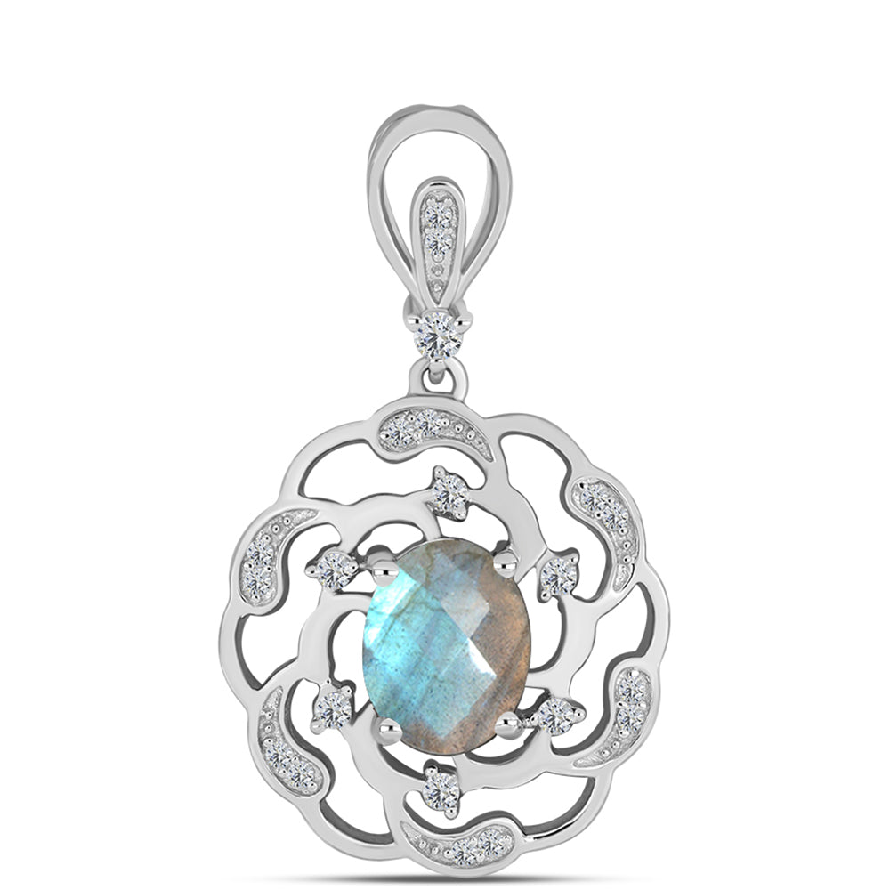 Pandantiv din Argint 925 ( 2.58 grame ) cu Gullgruvene Labradorit și Topaz Alb 1.94 Carate 1 
