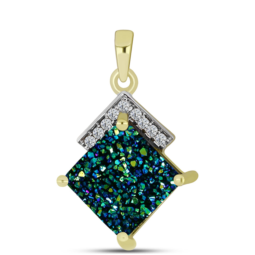 Pandantiv din Argint 925 Placat cu Aur ( 0.99 grame ) cu Drusy Verde și Topaz Alb 3.58 Carate 1 