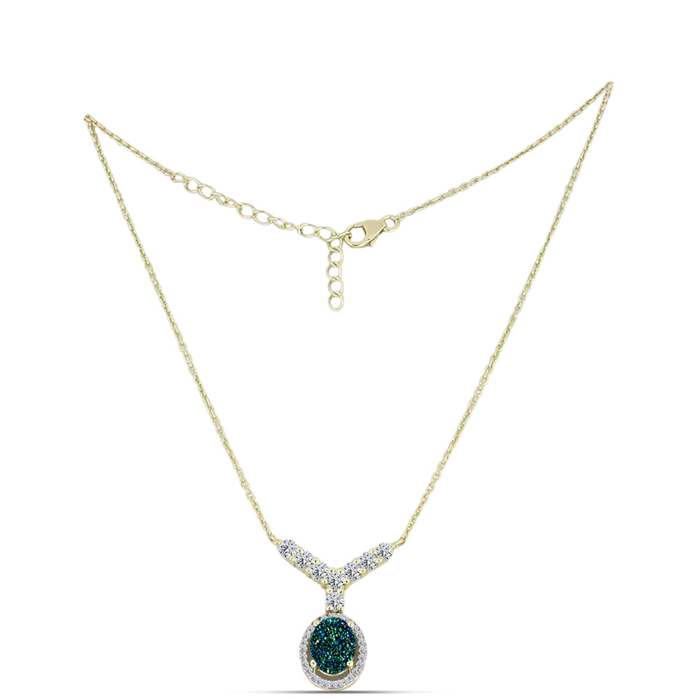 Colier din Argint 925 Placat cu Aur ( 4.41 grame ) cu Drusy Verde și Topaz Alb 3.11 Carate 1 
