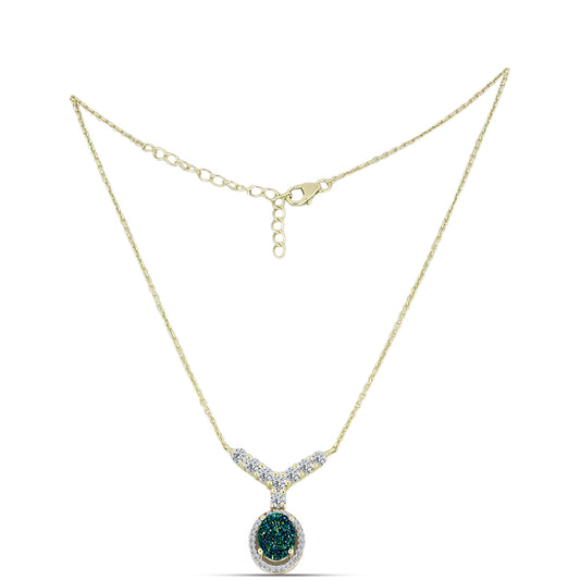 Colier din Argint 925 Placat cu Aur ( 4.41 grame ) cu Drusy Verde și Topaz Alb 3.11 Carate