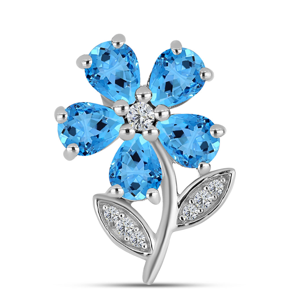 Broşă din Argint 925 ( 2.39 grame ) cu Topaz Swiss Blue și Topaz Alb 1.61 Carate 1 