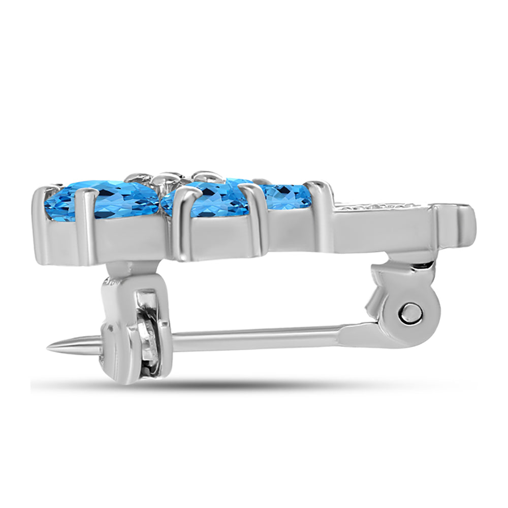 Broşă din Argint 925 ( 2.39 grame ) cu Topaz Swiss Blue și Topaz Alb 1.61 Carate 2 