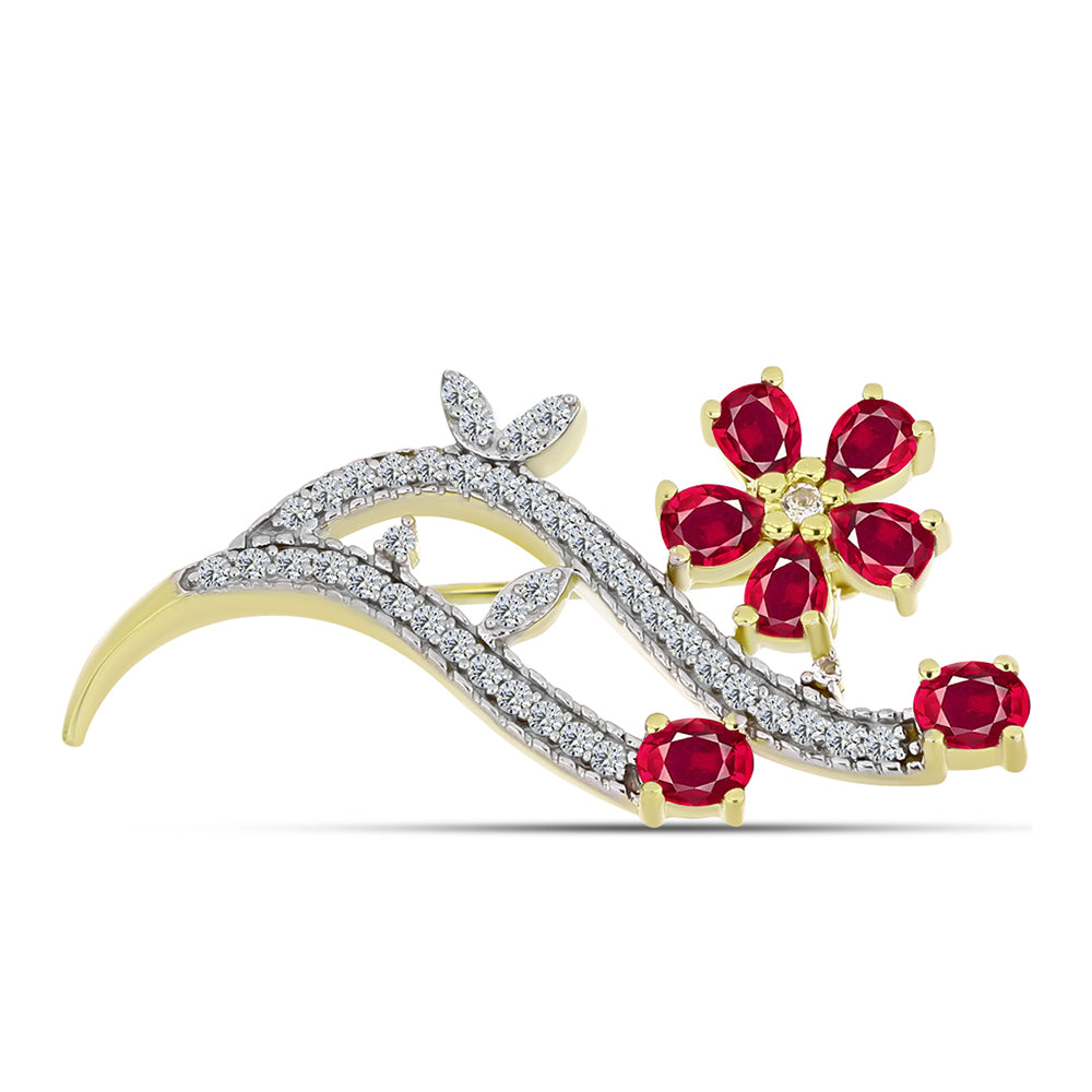 Broşă din Argint 925 Placat cu Aur ( 3.71 grame ) cu Rubin Malagasy și Topaz Alb 1.95 Carate 1 