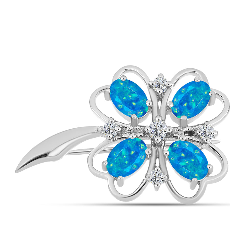 Broşă din Argint 925 ( 3.41 grame ) cu Opal Albastru Etiopian Paraiba și Topaz Alb 1.36 Carate 1 