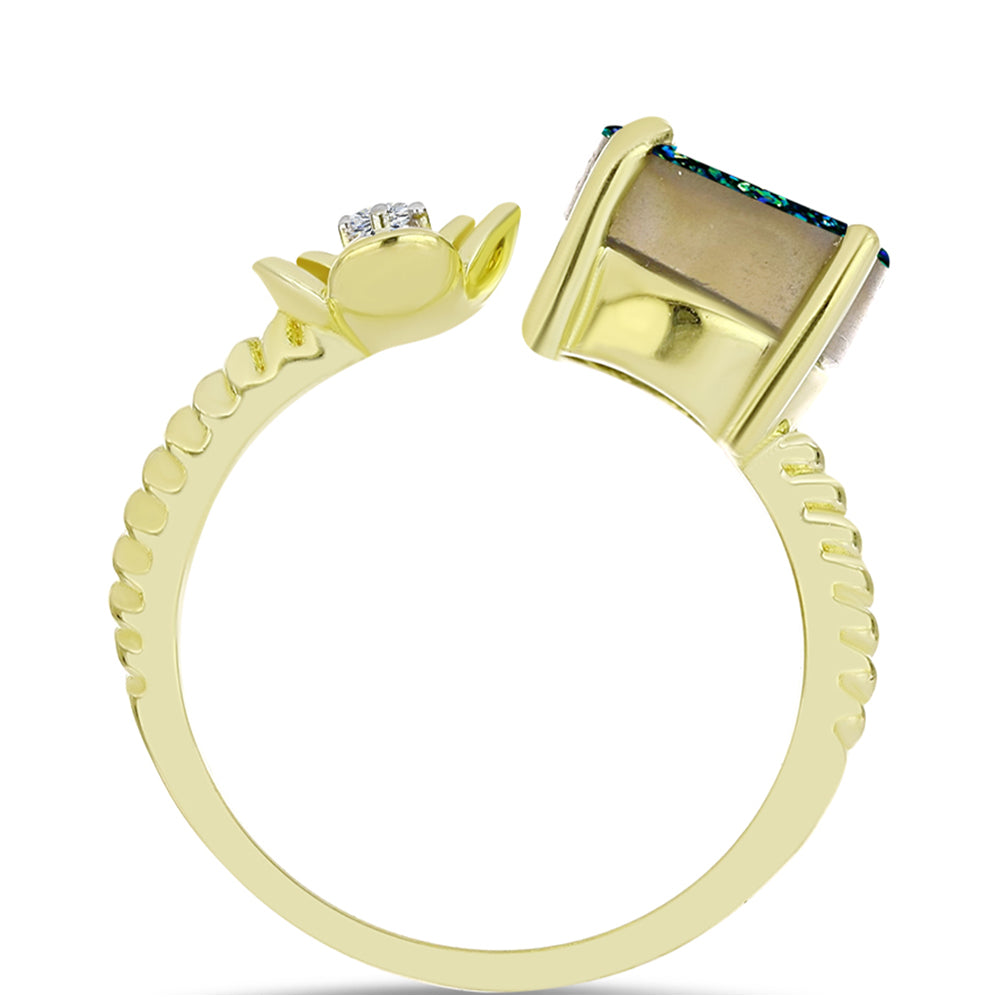 Inel din Argint 925 Placat cu Aur ( 3.17 grame ) cu Drusy Verde și Topaz Alb 2.84 Carate