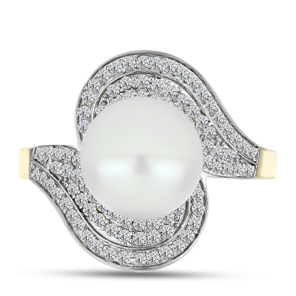 Inel din Argint 925 Placat cu Aur ( 4.59 grame ) cu Perlă de Apă Dulce Albă și Topaz Alb 6.04 Carate