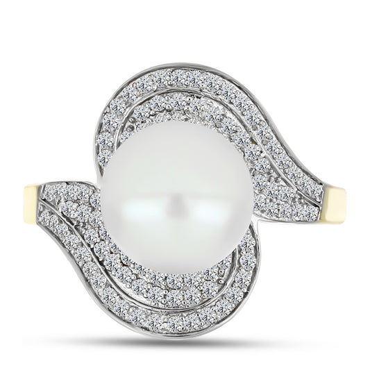 Inel din Argint 925 Placat cu Aur ( 4.59 grame ) cu Perlă de Apă Dulce Albă și Topaz Alb 6.04 Carate