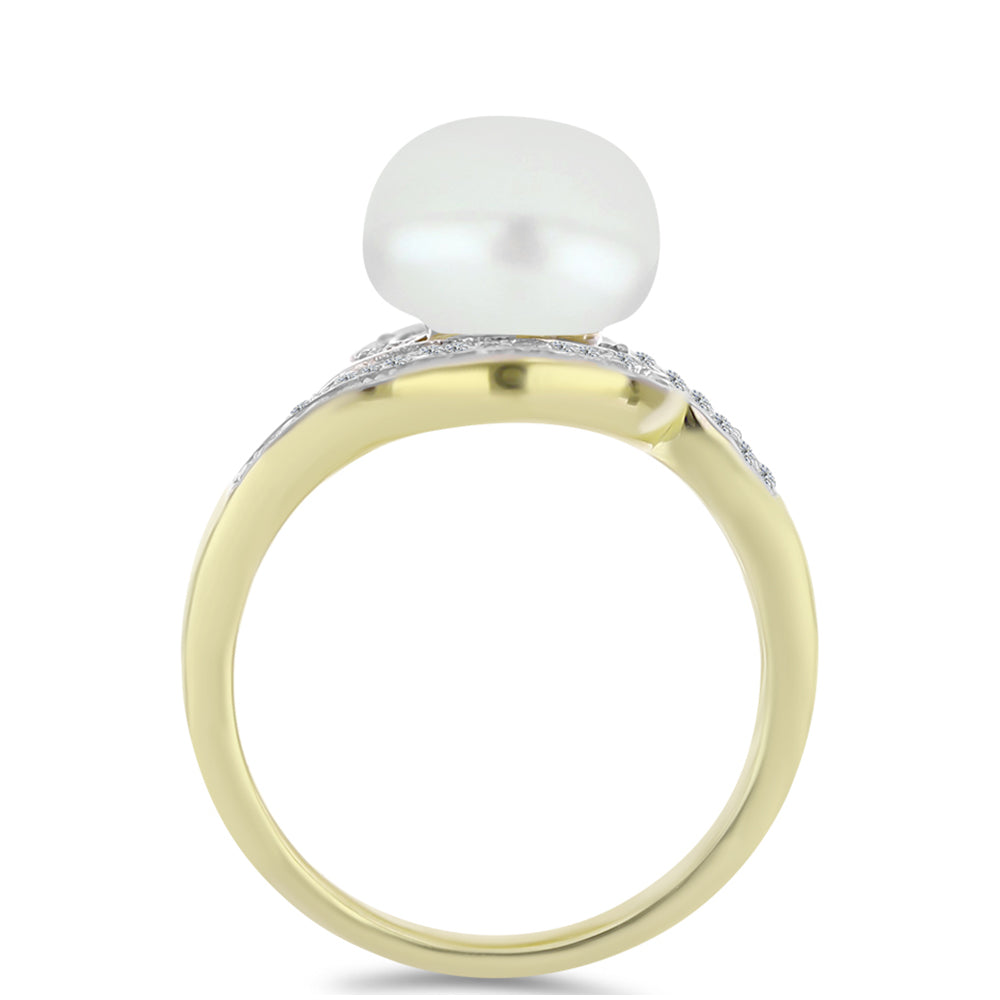Inel din Argint 925 Placat cu Aur ( 4.59 grame ) cu Perlă de Apă Dulce Albă și Topaz Alb 6.04 Carate