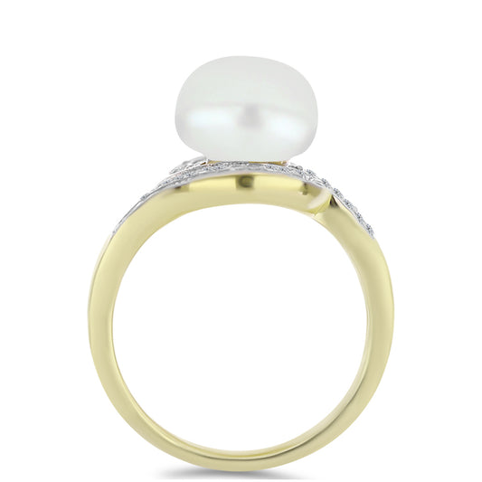 Inel din Argint 925 Placat cu Aur ( 4.59 grame ) cu Perlă de Apă Dulce Albă și Topaz Alb 6.04 Carate