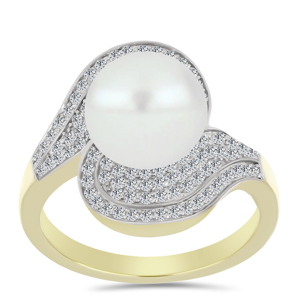 Inel din Argint 925 Placat cu Aur ( 4.59 grame ) cu Perlă de Apă Dulce Albă și Topaz Alb 6.04 Carate