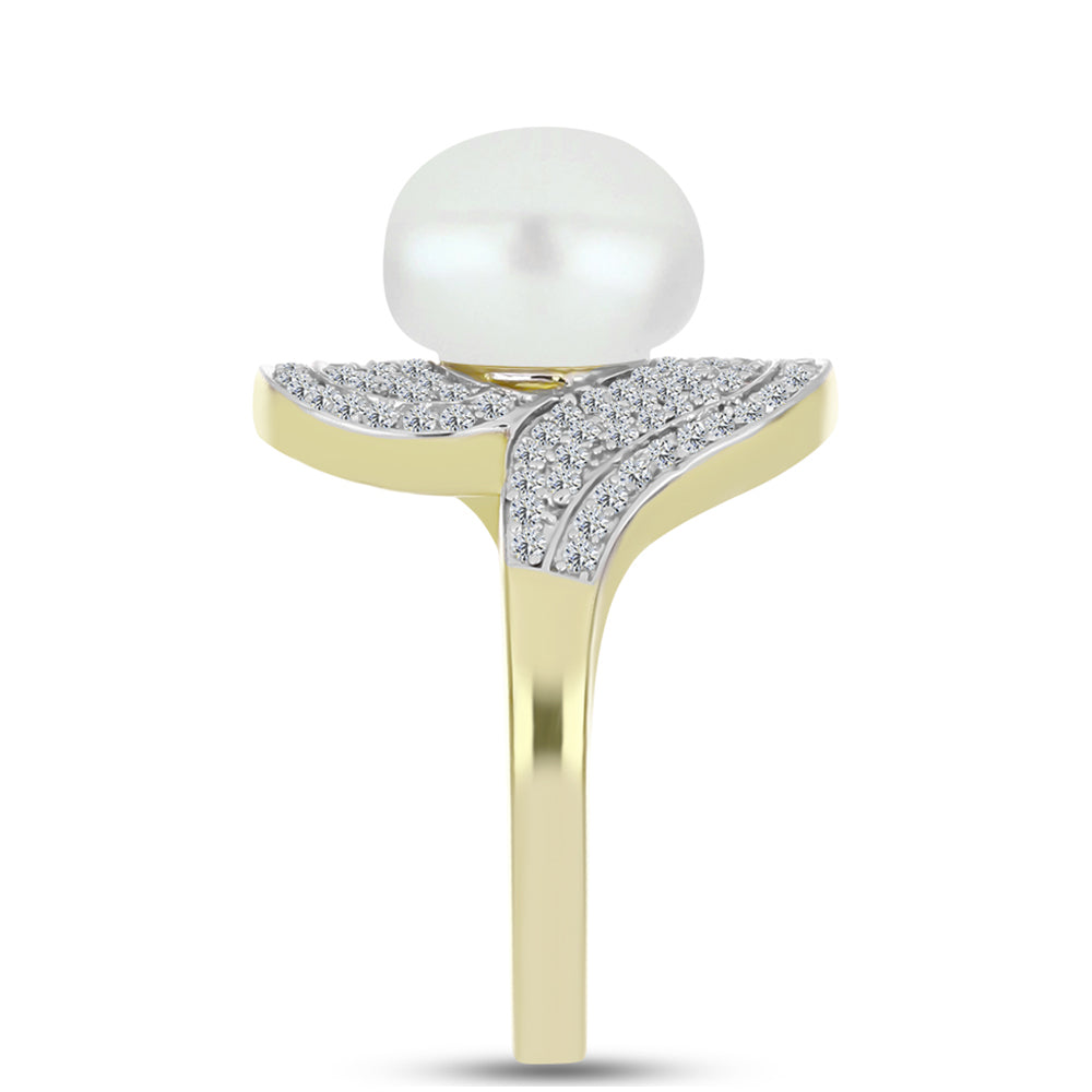 Inel din Argint 925 Placat cu Aur ( 4.59 grame ) cu Perlă de Apă Dulce Albă și Topaz Alb 6.04 Carate 4 