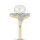 Inel din Argint 925 Placat cu Aur ( 4.59 grame ) cu Perlă de Apă Dulce Albă și Topaz Alb 6.04 Carate