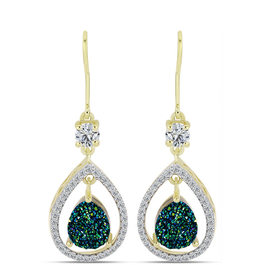 Cercei din Argint 925 Placat cu Aur ( 3.67 grame ) cu Drusy Verde și Topaz Alb 4.97 Carate