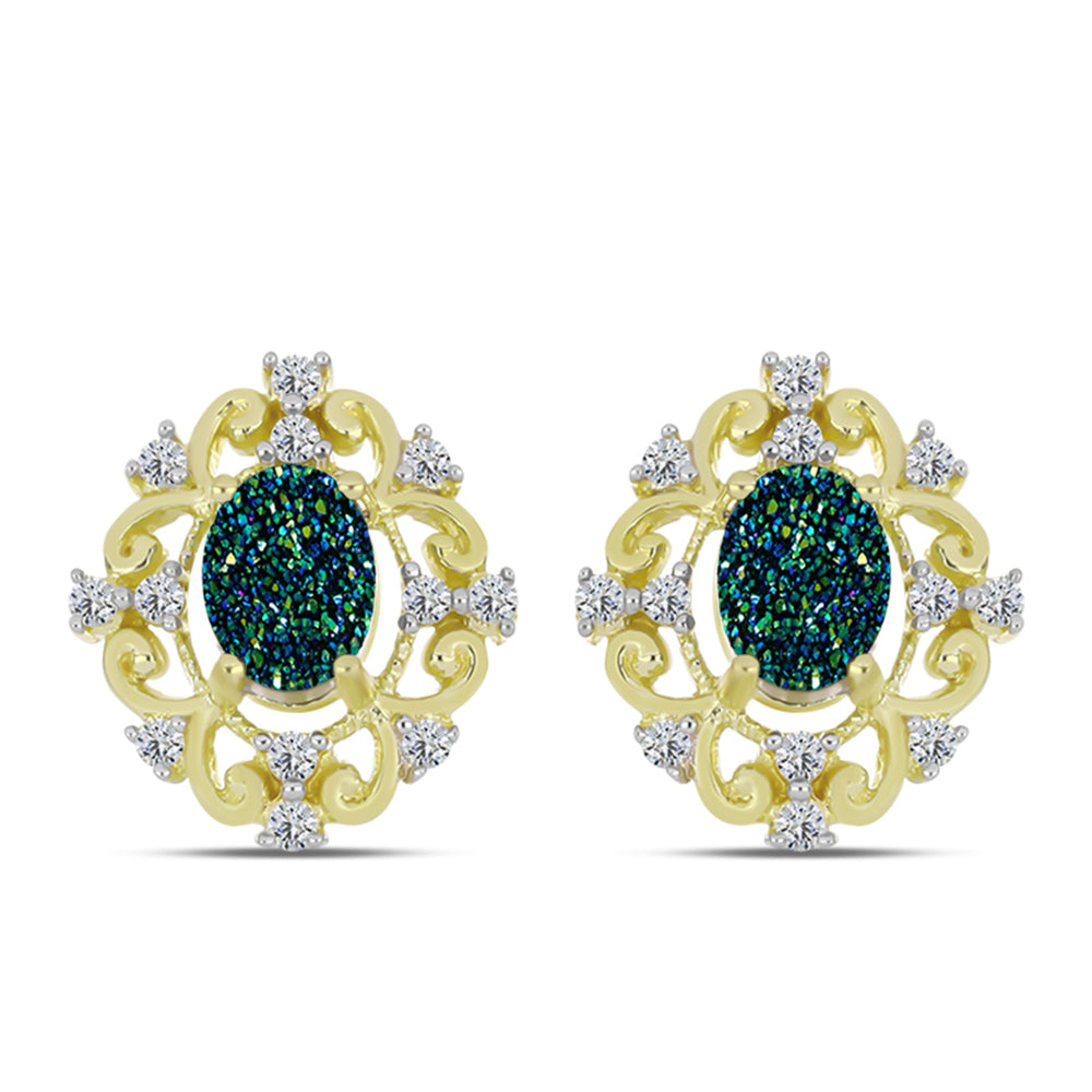 Cercei din Argint 925 Placat cu Aur ( 4.95 grame ) cu Drusy Verde și Topaz Alb 3.37 Carate