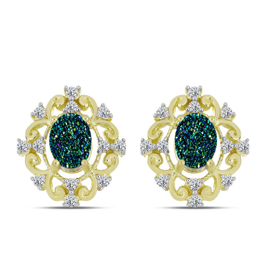 Cercei din Argint 925 Placat cu Aur ( 4.95 grame ) cu Drusy Verde și Topaz Alb 3.37 Carate