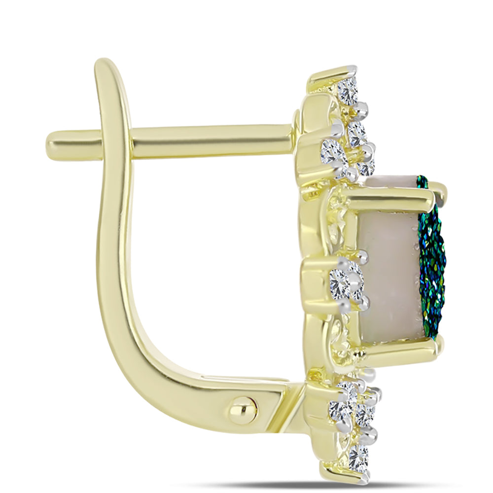 Cercei din Argint 925 Placat cu Aur ( 4.95 grame ) cu Drusy Verde și Topaz Alb 3.37 Carate 2 