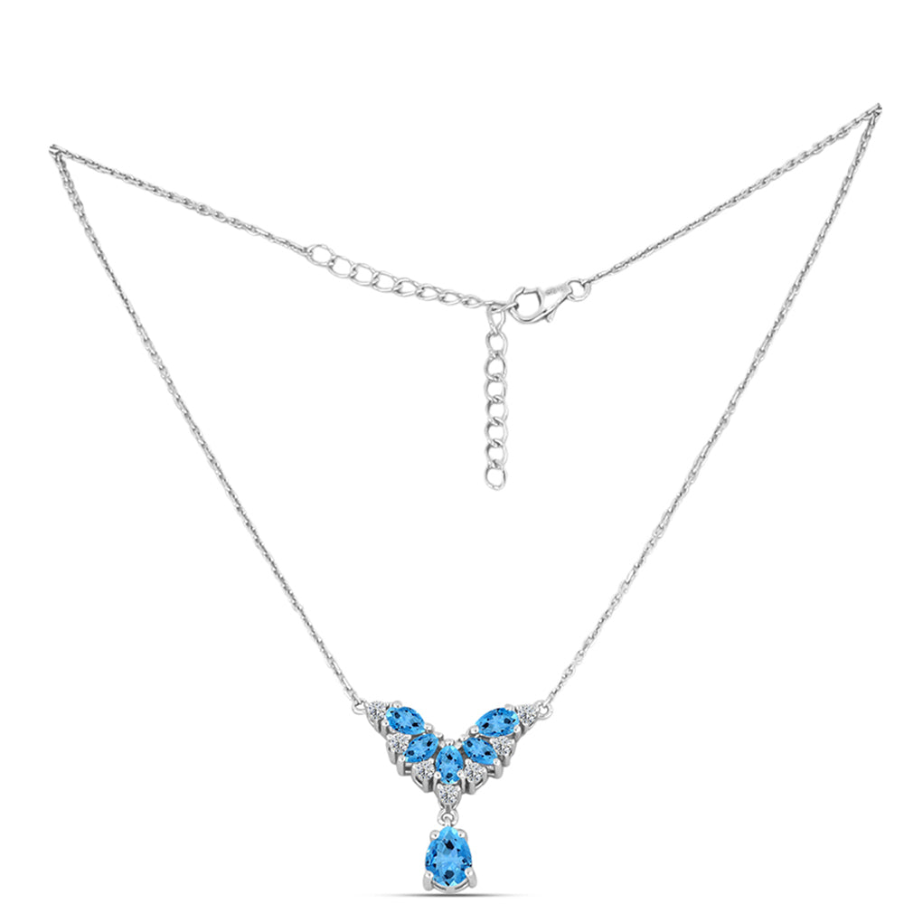 Colier din Argint 925 ( 4.28 grame ) cu Topaz Swiss Blue și Topaz Alb 2.23 Carate 1 