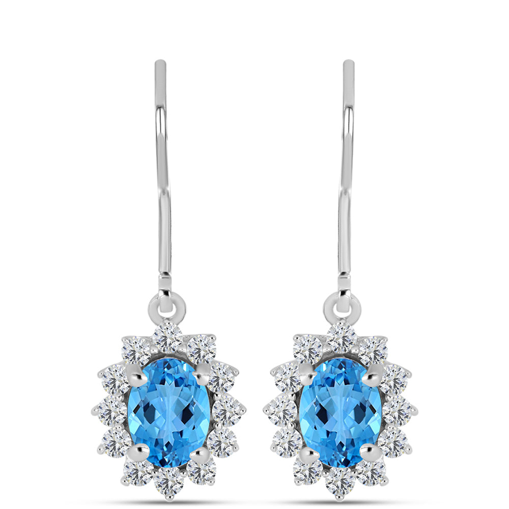 Cercei din Argint 925 ( 2.42 grame ) cu Topaz Swiss Blue și Topaz Alb 2.5 Carate 1 