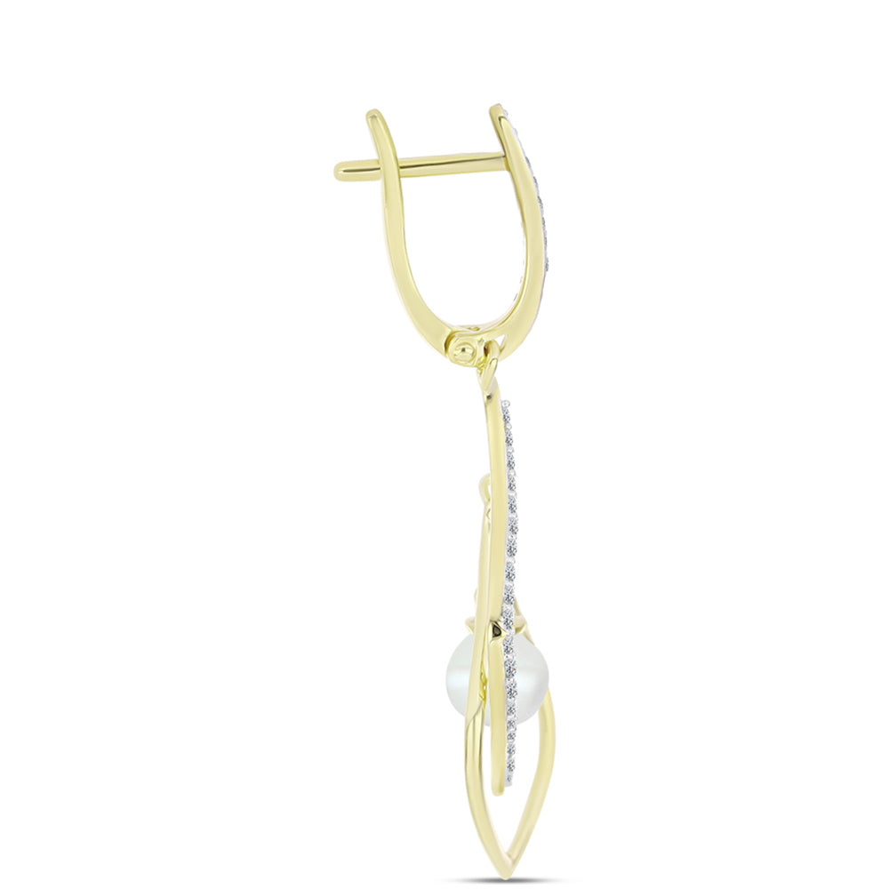Cercei din Argint 925 Placat cu Aur ( 4.96 grame ) cu Perlă de Apă Dulce Albă și Topaz Alb 3.63 Carate 2 