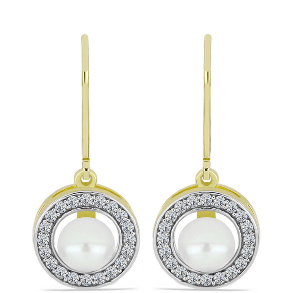 Cercei din Argint 925 Placat cu Aur ( 3.01 grame ) cu Perlă de Apă Dulce Albă și Topaz Alb 2.69 Carate