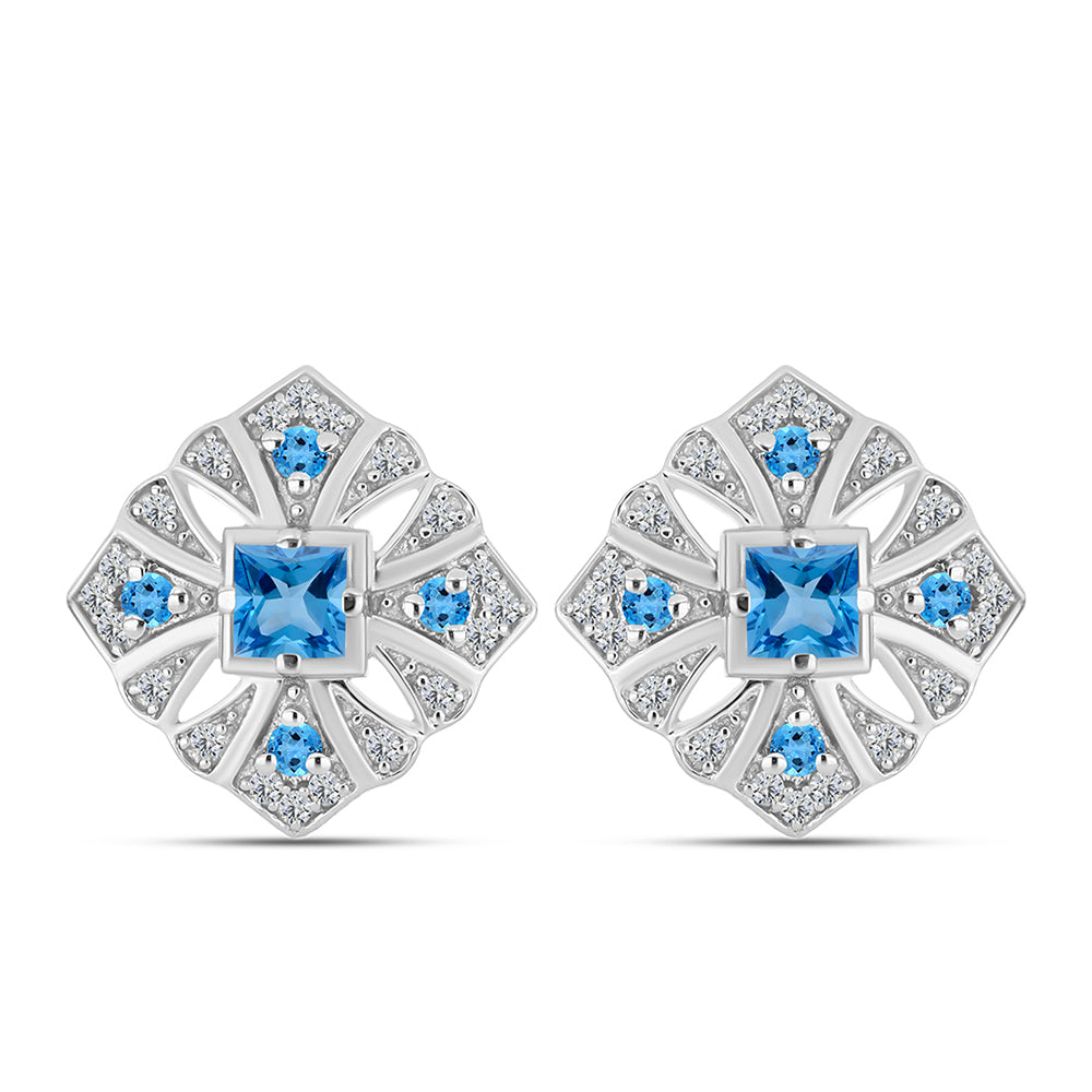 Cercei din Argint 925 ( 5.26 grame ) cu Topaz Swiss Blue și Topaz Alb 1.51 Carate