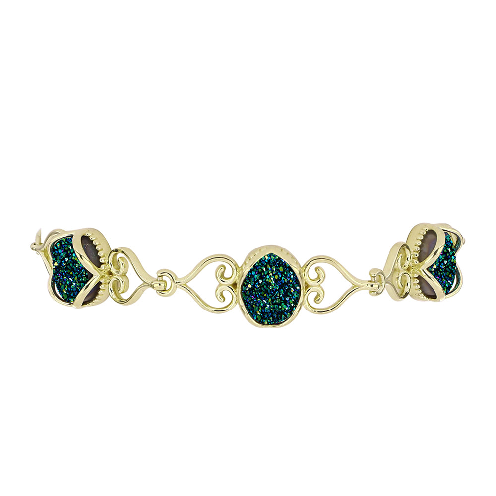 Brățară din Argint 925 Placat cu Aur ( 8.56 grame ) cu Drusy Verde 7.62 Carate 2 
