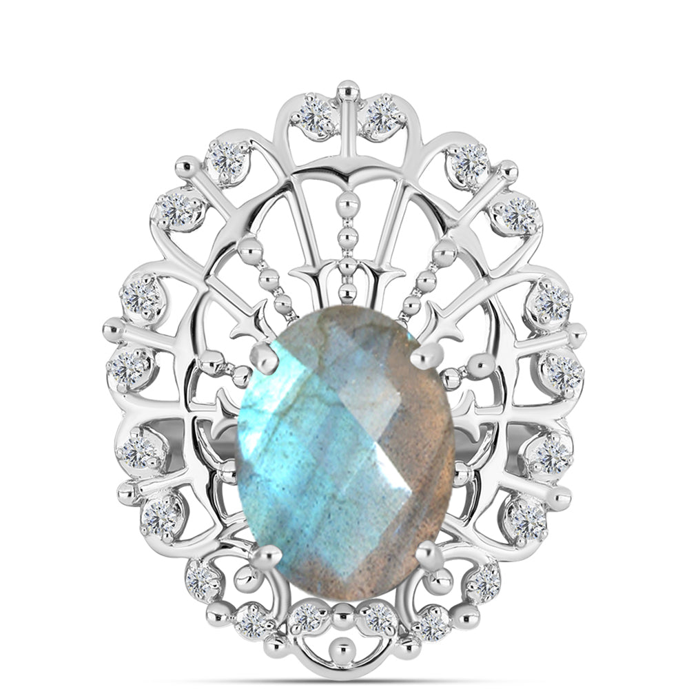Inel din Argint 925 ( 5.78 grame ) cu Gullgruvene Labradorit și Topaz Alb 5.29 Carate 1 