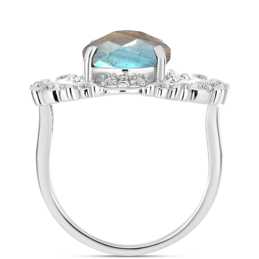 Inel din Argint 925 ( 5.78 grame ) cu Gullgruvene Labradorit și Topaz Alb 5.29 Carate