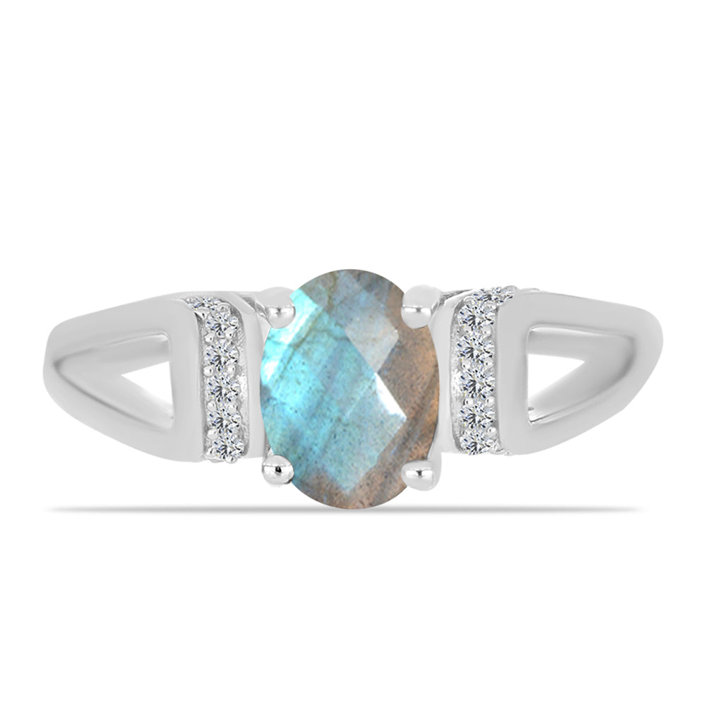 Inel din Argint 925 ( 3.18 grame ) cu Gullgruvene Labradorit și Topaz Alb 1.39 Carate 1 