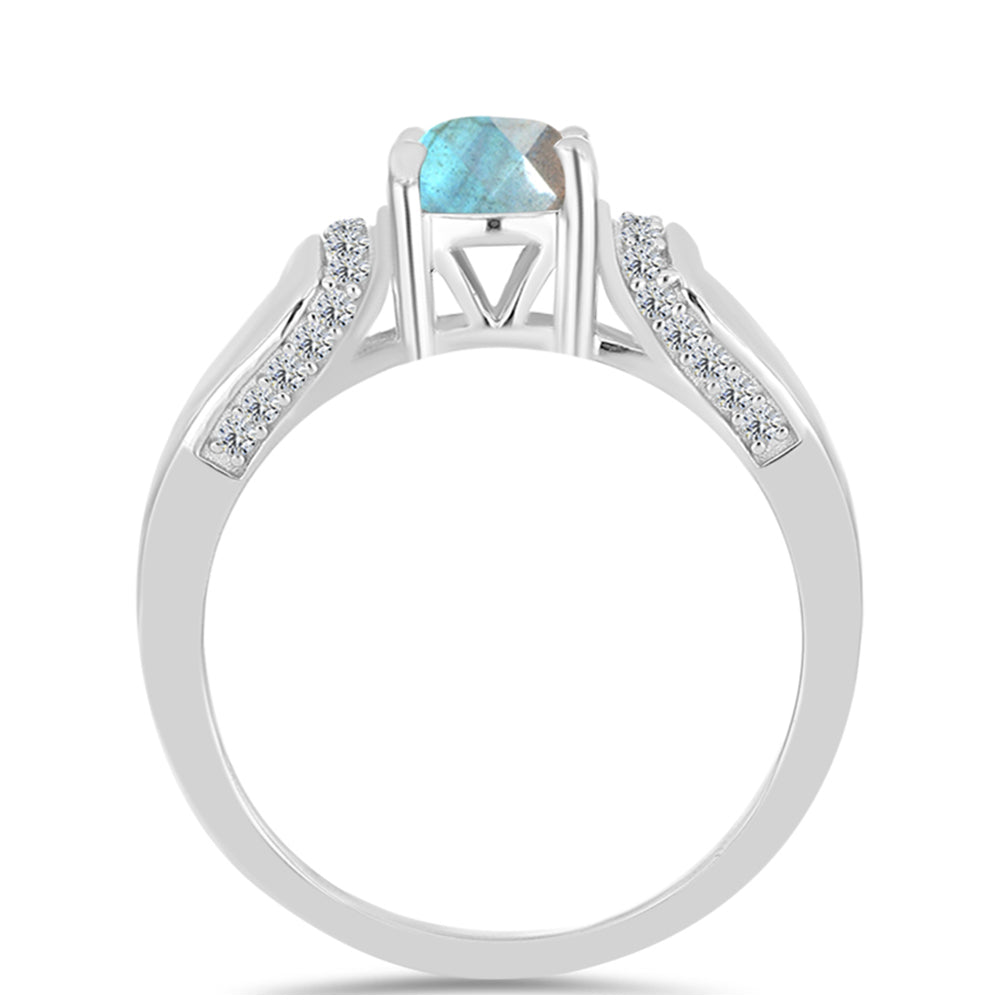 Inel din Argint 925 ( 3.18 grame ) cu Gullgruvene Labradorit și Topaz Alb 1.39 Carate 2 