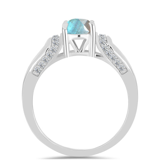 Inel din Argint 925 ( 3.18 grame ) cu Gullgruvene Labradorit și Topaz Alb 1.39 Carate
