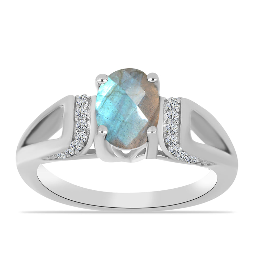 Inel din Argint 925 ( 3.18 grame ) cu Gullgruvene Labradorit și Topaz Alb 1.39 Carate 3 