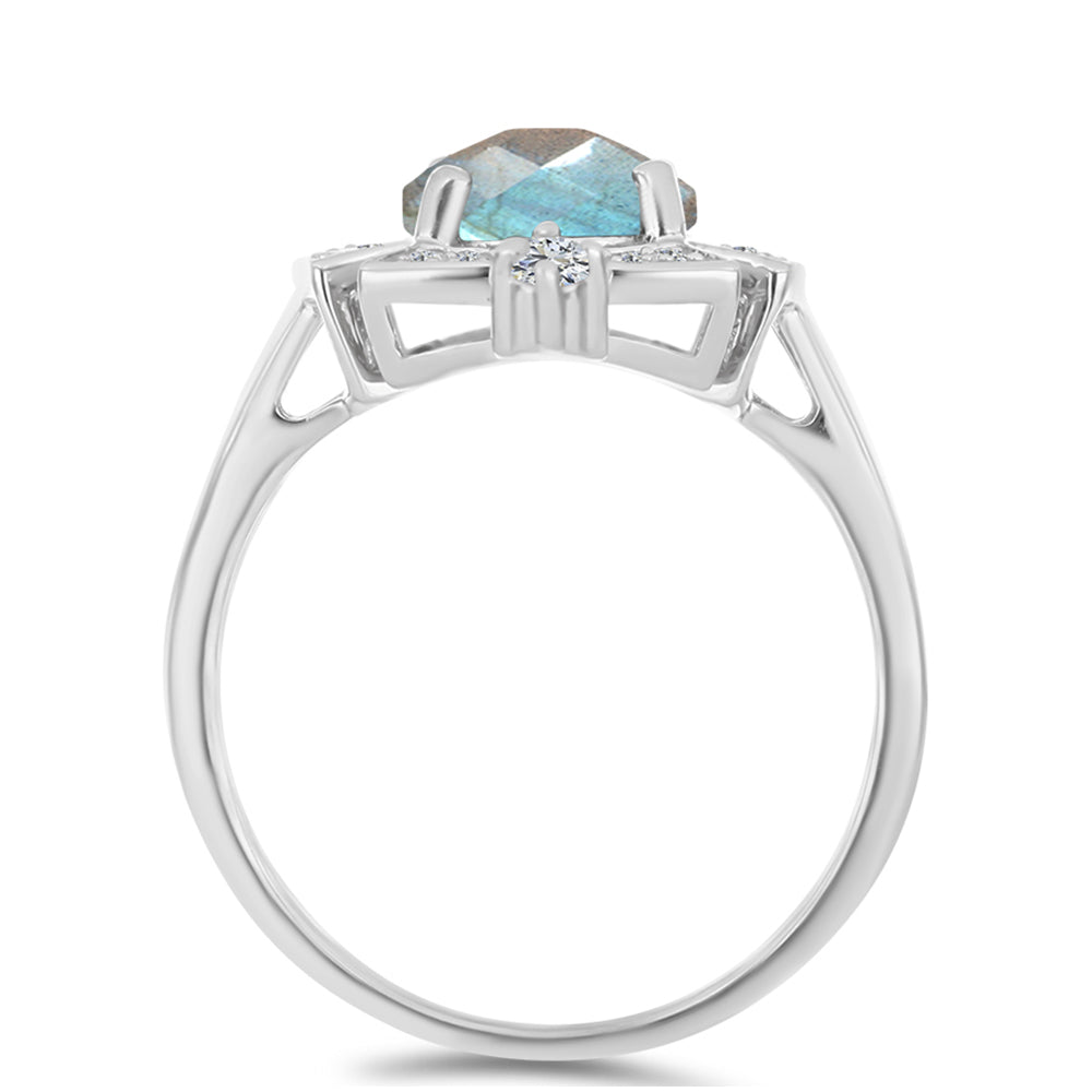 Inel din Argint 925 ( 3.42 grame ) cu Gullgruvene Labradorit și Topaz Alb 2.6 Carate 2 