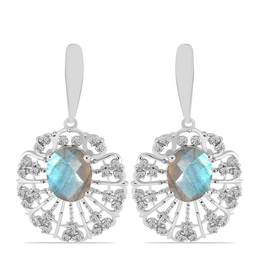 Cercei din Argint 925 ( 6.71 grame ) cu Gullgruvene Labradorit și Topaz Alb 5.15 Carate