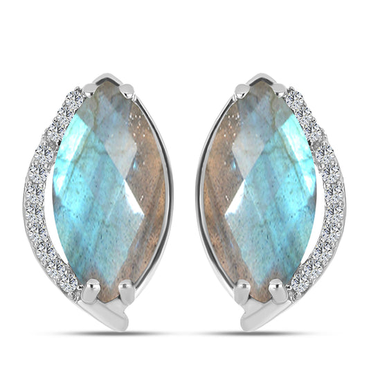Cercei din Argint 925 ( 4.97 grame ) cu Gullgruvene Labradorit și Topaz Alb 6.97 Carate