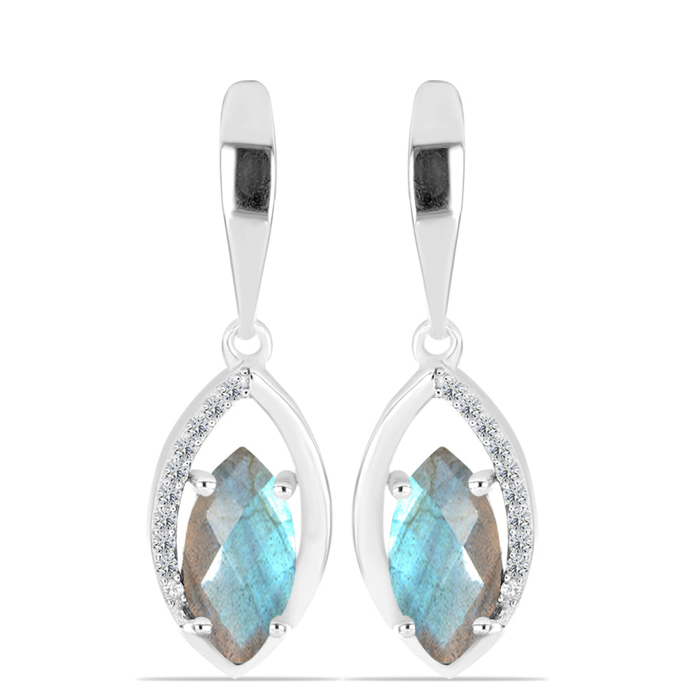 Cercei din Argint 925 ( 3.98 grame ) cu Gullgruvene Labradorit și Topaz Alb 3.27 Carate 1 