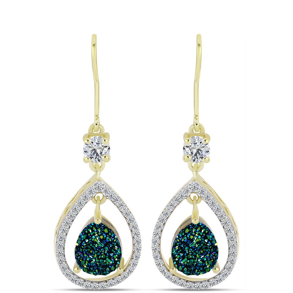 Cercei din Argint 925 Placat cu Aur ( 2.2 grame ) cu Drusy Verde și Topaz Alb 3.94 Carate